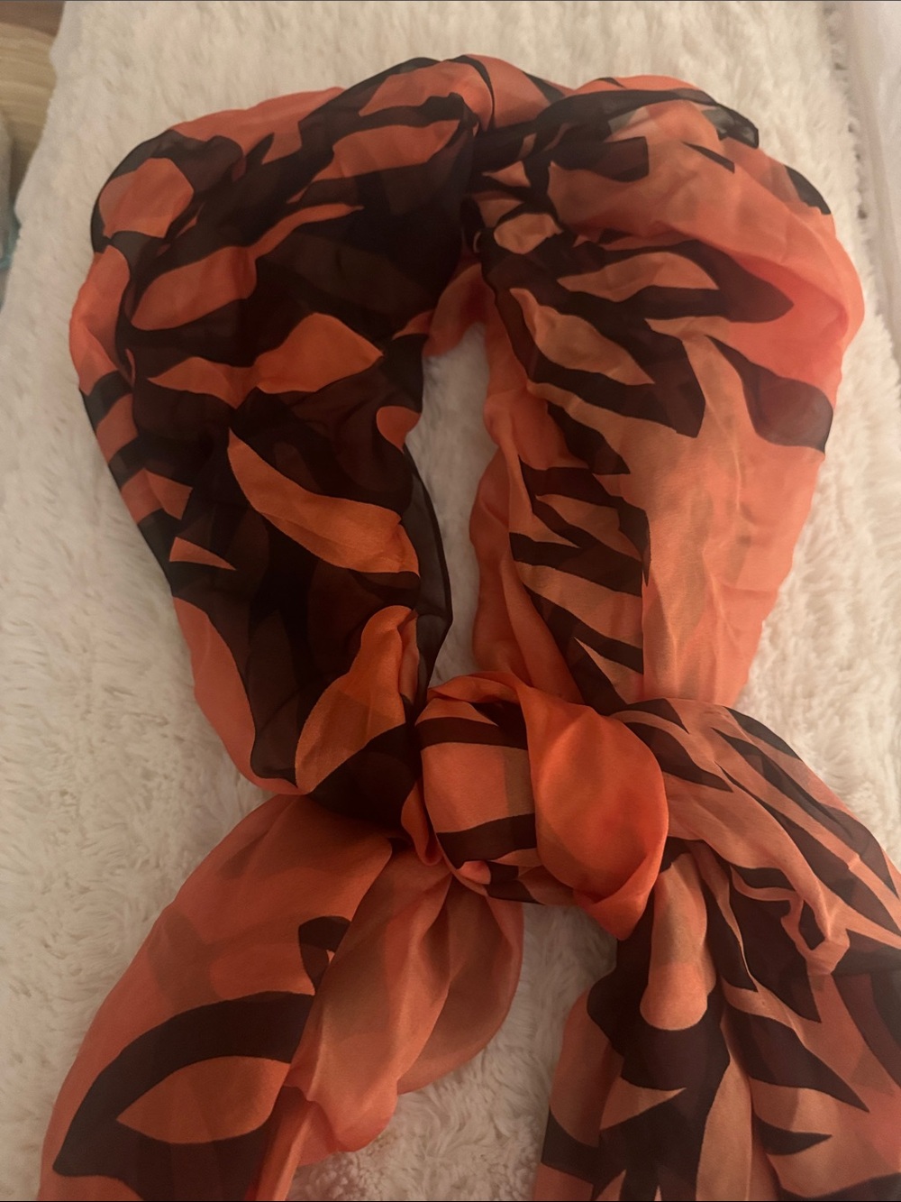 Orange and Black Sheer Animal-Print Scarf